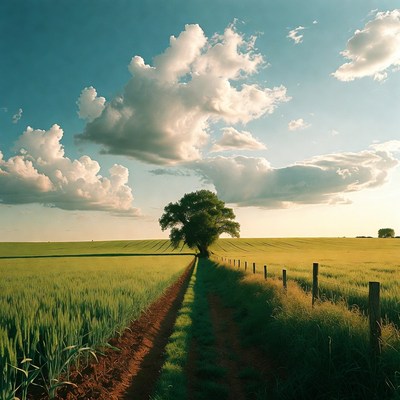 Lone Tree Path Wheat Field