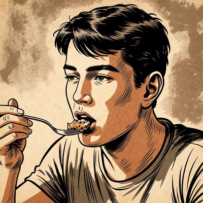 Man eating with fork illustration