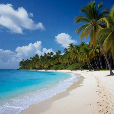 Tropical white sand beach with palm trees