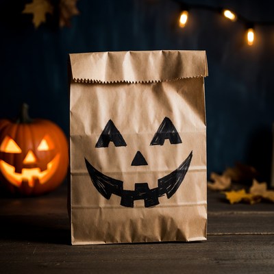 Jack-o'-lantern Face on Brown Paper Bag