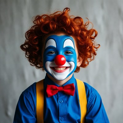 Boy in clown costume smiling