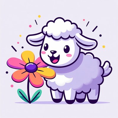 Cute lamb holding flower