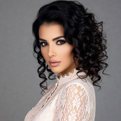 Beautiful woman with curly black hair