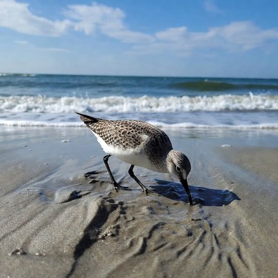 Sanderling foraging on beach