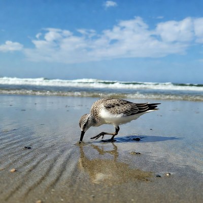 Sanderling foraging on beach