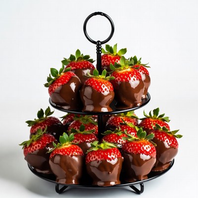 Chocolate Covered Strawberries on Tiered Stand