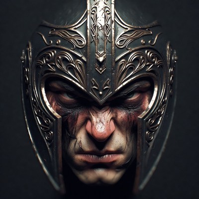 Angry Viking Warrior in Ornate Helmet