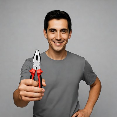 Man holding red-handled pliers