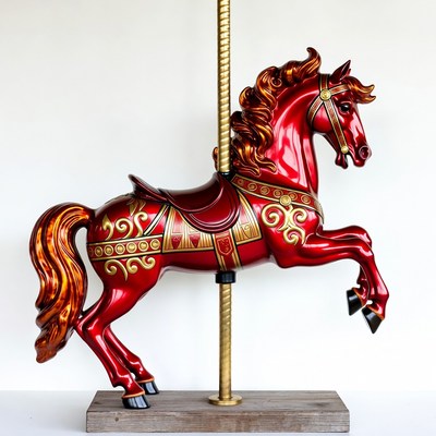 Red Carousel Horse on Pole