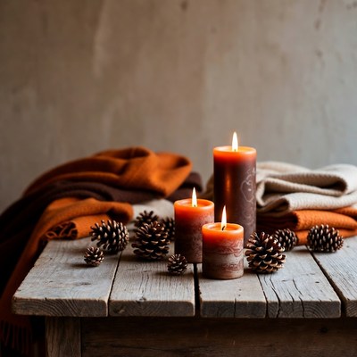 Autumn Candles with Pinecones