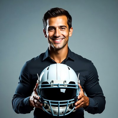 Man holding football helmet