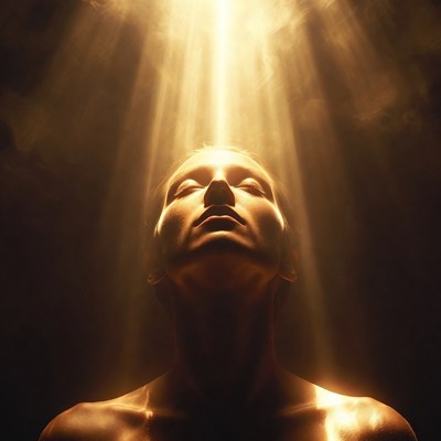 Woman with heavenly light beams