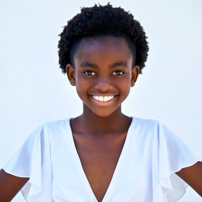 Smiling African girl with curly hair
