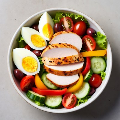 Chicken salad with eggs and vegetables
