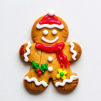 Gingerbread man cookie with Santa hat