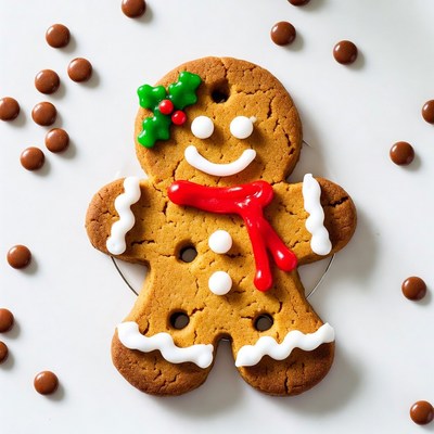 Gingerbread girl cookie with holly