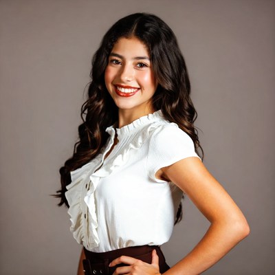 Smiling Latina woman in white blouse