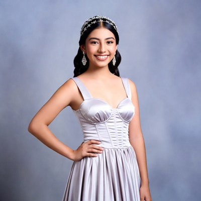 Smiling Asian girl in silver gown