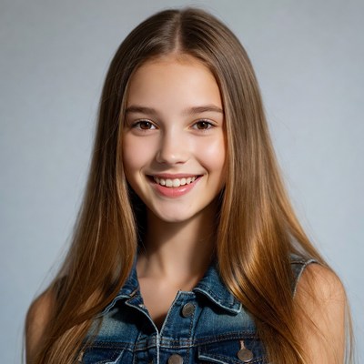 Teen girl smiling in denim vest