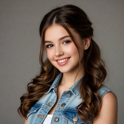 Smiling woman in denim vest