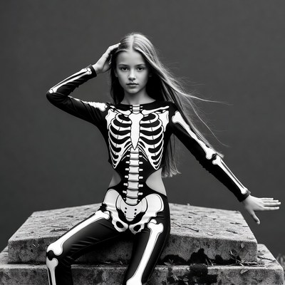 Girl in skeleton costume posing