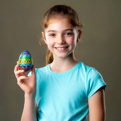 Girl holding colorful Easter egg