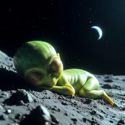Sleeping Baby Alien on Moon