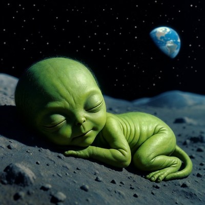 Baby Alien Sleeping on Moon