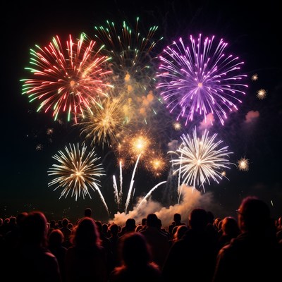Colorful Fireworks Over Crowd