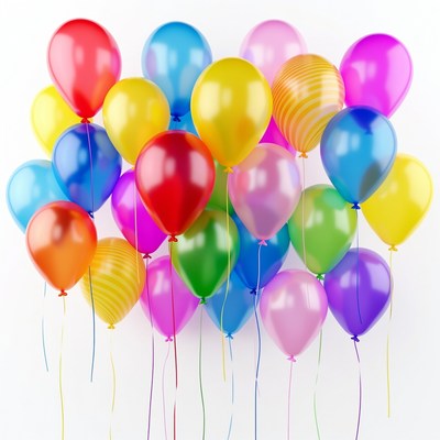 Colorful Balloons Floating on White Background