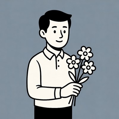 Man holding bouquet of flowers