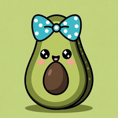 Cute Avocado with Blue Bow