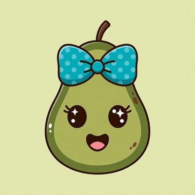Cute Kawaii Pear with Blue Bow