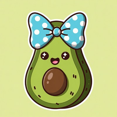 Cute Avocado with Blue Bow