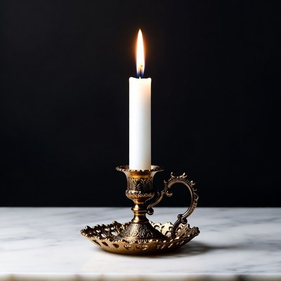 Lit Candle in Brass Candlestick