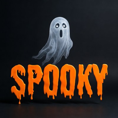 Spooky Ghost with Dripping Text