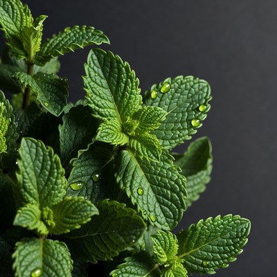 Fresh Mint Leaves with Water Droplets