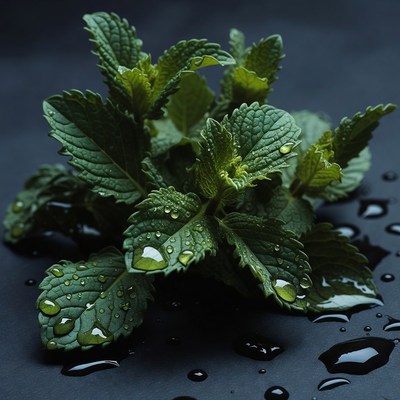 Fresh Mint Leaves with Water Droplets