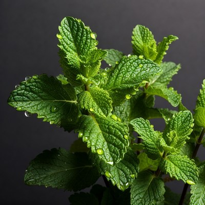Fresh Mint Leaves with Water Droplets