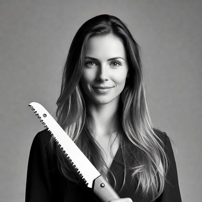 Woman holding chainsaw