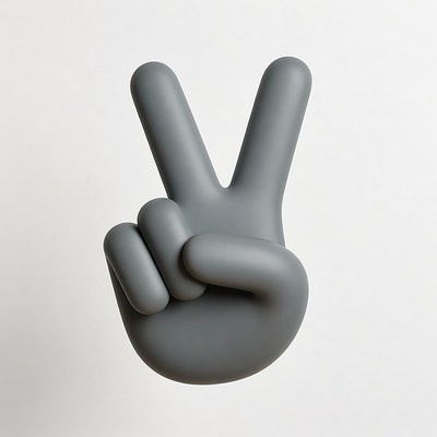 Gray 3D Peace Hand Sign