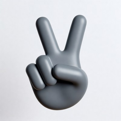 Gray 3D Peace Hand Sign