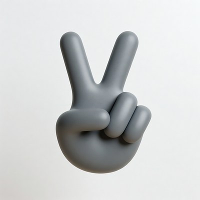 Gray 3D Peace Sign Hand