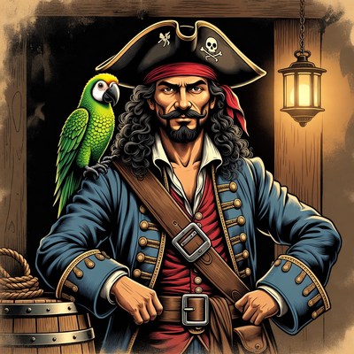 Pirate man with parrot