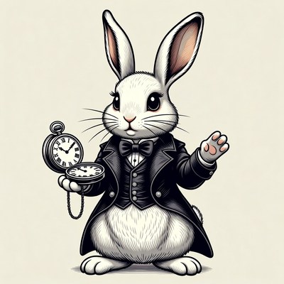 White Rabbit holding pocket watch