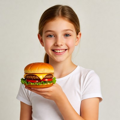 Girl holding burger