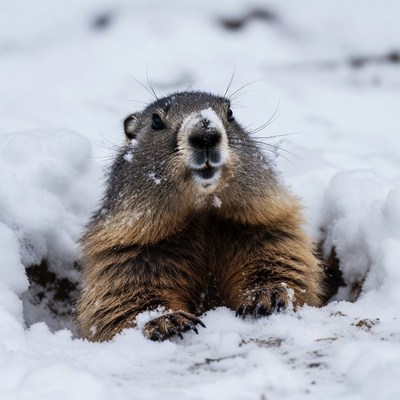 Marmot emerging from snow