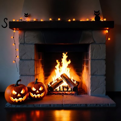 Halloween Fireplace with Jack-o-Lanterns