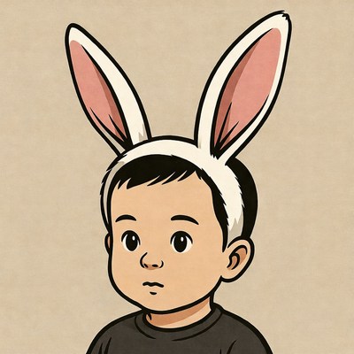 Asian boy wearing bunny ears