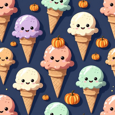 Cute Kawaii Ice Cream Cones with Pumpkins